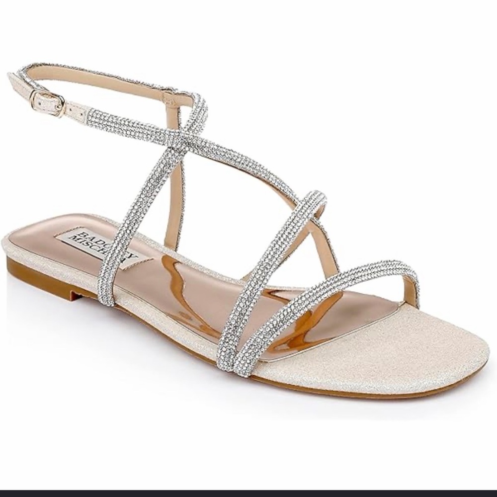 Badgley Mischka Silver Glitter Strappy Sandals